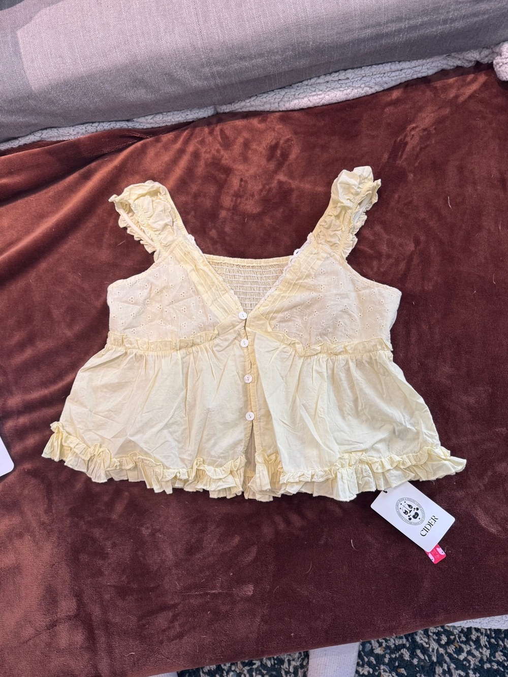 Cider Pale Yellow Ruffle Detail Babydoll Top